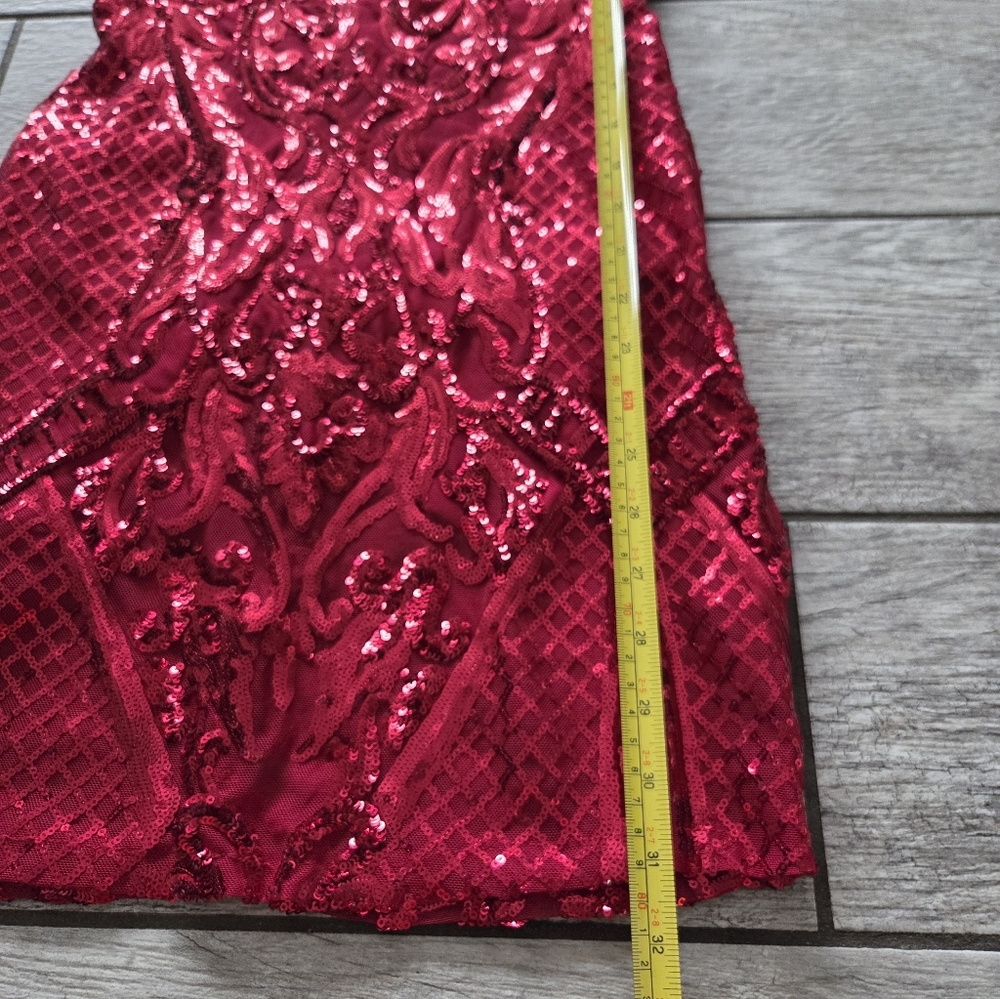 B.Darlin Spaghetti Strap Square Neck Short Fitted Dress Small Red Sequin Bodycon - Picture 7 of 9